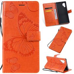 Embossing 3D Butterfly Leather Wallet Case for Samsung Galaxy Note 10+ (6.75 inch) / Note10 Plus - Orange