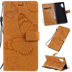 Embossing 3D Butterfly Leather Wallet Case for Samsung Galaxy Note 10+ (6.75 inch) / Note10 Plus - Yellow