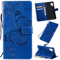 Embossing 3D Butterfly Leather Wallet Case for Samsung Galaxy Note 10+ (6.75 inch) / Note10 Plus - Blue