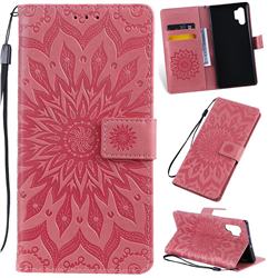 Embossing Sunflower Leather Wallet Case for Samsung Galaxy Note 10+ (6.75 inch) / Note10 Plus - Pink