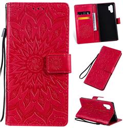 Embossing Sunflower Leather Wallet Case for Samsung Galaxy Note 10+ (6.75 inch) / Note10 Plus - Red