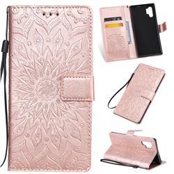 Embossing Sunflower Leather Wallet Case for Samsung Galaxy Note 10+ (6.75 inch) / Note10 Plus - Rose Gold