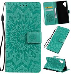 Embossing Sunflower Leather Wallet Case for Samsung Galaxy Note 10+ (6.75 inch) / Note10 Plus - Green