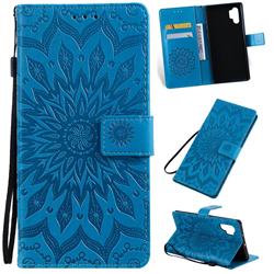 Embossing Sunflower Leather Wallet Case for Samsung Galaxy Note 10+ (6.75 inch) / Note10 Plus - Blue