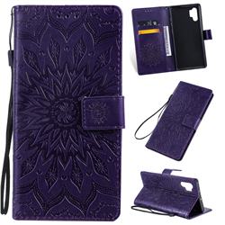 Embossing Sunflower Leather Wallet Case for Samsung Galaxy Note 10+ (6.75 inch) / Note10 Plus - Purple
