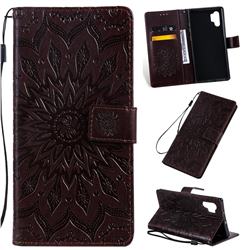 Embossing Sunflower Leather Wallet Case for Samsung Galaxy Note 10+ (6.75 inch) / Note10 Plus - Brown