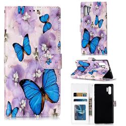 Purple Flowers Butterfly 3D Relief Oil PU Leather Wallet Case for Samsung Galaxy Note 10+ (6.75 inch) / Note10 Plus