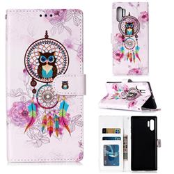 Wind Chimes Owl 3D Relief Oil PU Leather Wallet Case for Samsung Galaxy Note 10+ (6.75 inch) / Note10 Plus