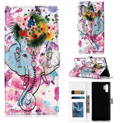 Flower Elephant 3D Relief Oil PU Leather Wallet Case for Samsung Galaxy Note 10+ (6.75 inch) / Note10 Plus