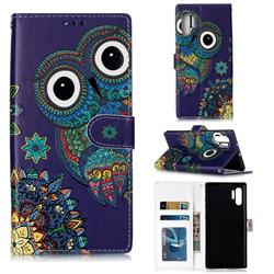 Folk Owl 3D Relief Oil PU Leather Wallet Case for Samsung Galaxy Note 10+ (6.75 inch) / Note10 Plus