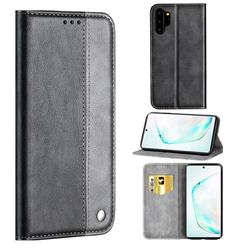 Classic Business Ultra Slim Magnetic Sucking Stitching Flip Cover for Samsung Galaxy Note 10+ (6.75 inch) / Note10 Plus - Silver Gray