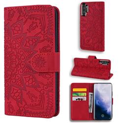 Retro Embossing Mandala Flower Leather Wallet Case for Samsung Galaxy Note 10+ (6.75 inch) / Note10 Plus - Red