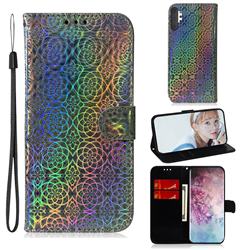 Laser Circle Shining Leather Wallet Phone Case for Samsung Galaxy Note 10+ (6.75 inch) / Note10 Plus - Silver