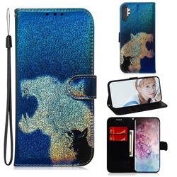 Cat and Leopard Laser Shining Leather Wallet Phone Case for Samsung Galaxy Note 10+ (6.75 inch) / Note10 Plus