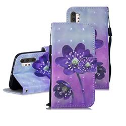Purple Flower 3D Painted Leather Wallet Phone Case for Samsung Galaxy Note 10+ (6.75 inch) / Note10 Plus