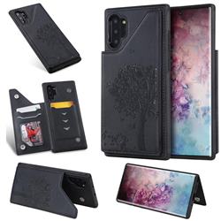 Luxury Tree and Cat Multifunction Magnetic Card Slots Stand Leather Phone Back Cover for Samsung Galaxy Note 10+ (6.75 inch) / Note10 Plus - Black
