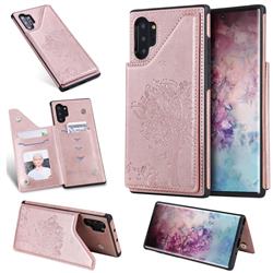 Luxury Tree and Cat Multifunction Magnetic Card Slots Stand Leather Phone Back Cover for Samsung Galaxy Note 10+ (6.75 inch) / Note10 Plus - Rose Gold
