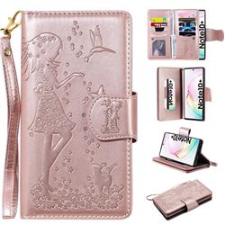 Embossing Cat Girl 9 Card Leather Wallet Case for Samsung Galaxy Note 10+ (6.75 inch) / Note10 Plus - Rose Gold