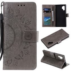 Intricate Embossing Datura Leather Wallet Case for Samsung Galaxy Note 10+ (6.75 inch) / Note10 Plus - Gray