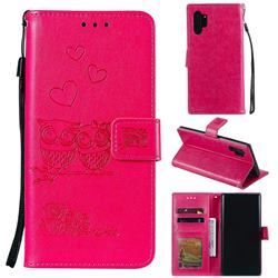 Embossing Owl Couple Flower Leather Wallet Case for Samsung Galaxy Note 10+ (6.75 inch) / Note10 Plus - Red