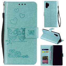 Embossing Owl Couple Flower Leather Wallet Case for Samsung Galaxy Note 10+ (6.75 inch) / Note10 Plus - Green