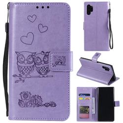 Embossing Owl Couple Flower Leather Wallet Case for Samsung Galaxy Note 10+ (6.75 inch) / Note10 Plus - Purple