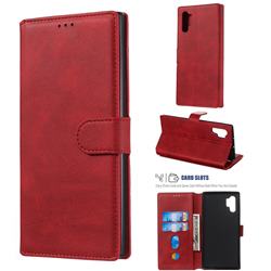 Retro Calf Matte Leather Wallet Phone Case for Samsung Galaxy Note 10+ (6.75 inch) / Note10 Plus - Red