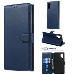Retro Calf Matte Leather Wallet Phone Case for Samsung Galaxy Note 10+ (6.75 inch) / Note10 Plus - Blue