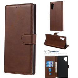 Retro Calf Matte Leather Wallet Phone Case for Samsung Galaxy Note 10+ (6.75 inch) / Note10 Plus - Brown