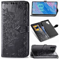 Embossing Imprint Mandala Flower Leather Wallet Case for Samsung Galaxy Note 10+ (6.75 inch) / Note10 Plus - Black