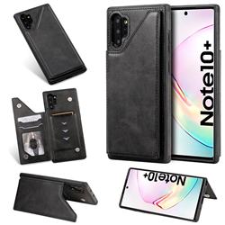 Luxury Multifunction Magnetic Card Slots Stand Calf Leather Phone Back Cover for Samsung Galaxy Note 10+ (6.75 inch) / Note10 Plus - Black