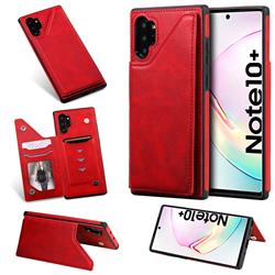 Luxury Multifunction Magnetic Card Slots Stand Calf Leather Phone Back Cover for Samsung Galaxy Note 10+ (6.75 inch) / Note10 Plus - Red