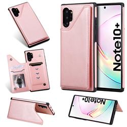 Luxury Multifunction Magnetic Card Slots Stand Calf Leather Phone Back Cover for Samsung Galaxy Note 10+ (6.75 inch) / Note10 Plus - Rose Gold