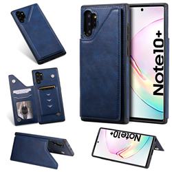 Luxury Multifunction Magnetic Card Slots Stand Calf Leather Phone Back Cover for Samsung Galaxy Note 10+ (6.75 inch) / Note10 Plus - Blue
