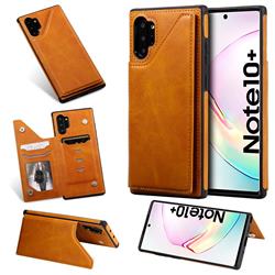 Luxury Multifunction Magnetic Card Slots Stand Calf Leather Phone Back Cover for Samsung Galaxy Note 10+ (6.75 inch) / Note10 Plus - Brown