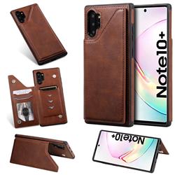 Luxury Multifunction Magnetic Card Slots Stand Calf Leather Phone Back Cover for Samsung Galaxy Note 10+ (6.75 inch) / Note10 Plus - Coffee