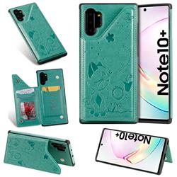 Luxury Bee and Cat Multifunction Magnetic Card Slots Stand Leather Back Cover for Samsung Galaxy Note 10 Pro (6.75 inch) / Note 10+ - Green