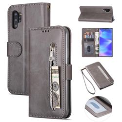 Retro Calfskin Zipper Leather Wallet Case Cover for Samsung Galaxy Note 10 Pro (6.75 inch) / Note 10+ - Grey