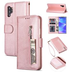 Retro Calfskin Zipper Leather Wallet Case Cover for Samsung Galaxy Note 10 Pro (6.75 inch) / Note 10+ - Rose Gold