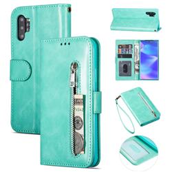 Retro Calfskin Zipper Leather Wallet Case Cover for Samsung Galaxy Note 10 Pro (6.75 inch) / Note 10+ - Mint Green