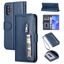 Retro Calfskin Zipper Leather Wallet Case Cover for Samsung Galaxy Note 10 Pro (6.75 inch) / Note 10+ - Blue