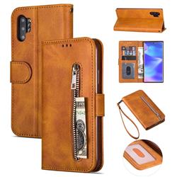 Retro Calfskin Zipper Leather Wallet Case Cover for Samsung Galaxy Note 10 Pro (6.75 inch) / Note 10+ - Brown
