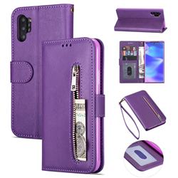 Retro Calfskin Zipper Leather Wallet Case Cover for Samsung Galaxy Note 10 Pro (6.75 inch) / Note 10+ - Purple
