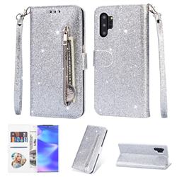 Glitter Shine Leather Zipper Wallet Phone Case for Samsung Galaxy Note 10 Pro (6.75 inch) / Note 10+ - Silver