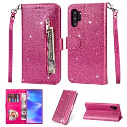 Glitter Shine Leather Zipper Wallet Phone Case for Samsung Galaxy Note 10 Pro (6.75 inch) / Note 10+ - Rose