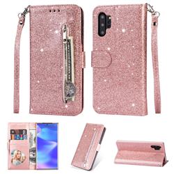Glitter Shine Leather Zipper Wallet Phone Case for Samsung Galaxy Note 10 Pro (6.75 inch) / Note 10+ - Pink