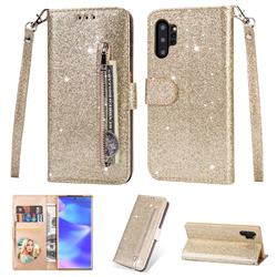 Glitter Shine Leather Zipper Wallet Phone Case for Samsung Galaxy Note 10 Pro (6.75 inch) / Note 10+ - Gold