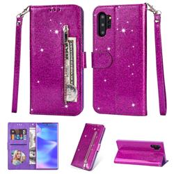 Glitter Shine Leather Zipper Wallet Phone Case for Samsung Galaxy Note 10 Pro (6.75 inch) / Note 10+ - Purple