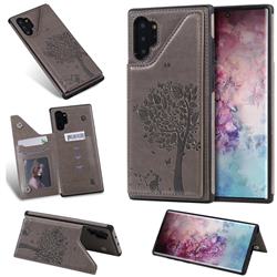 Luxury R61 Tree Cat Magnetic Stand Card Leather Phone Case for Samsung Galaxy Note 10 Pro (6.75 inch) / Note 10+ - Gray
