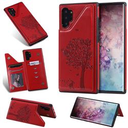 Luxury R61 Tree Cat Magnetic Stand Card Leather Phone Case for Samsung Galaxy Note 10 Pro (6.75 inch) / Note 10+ - Red